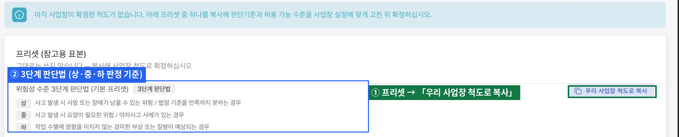 평가 척도 프리셋과 복사 버튼